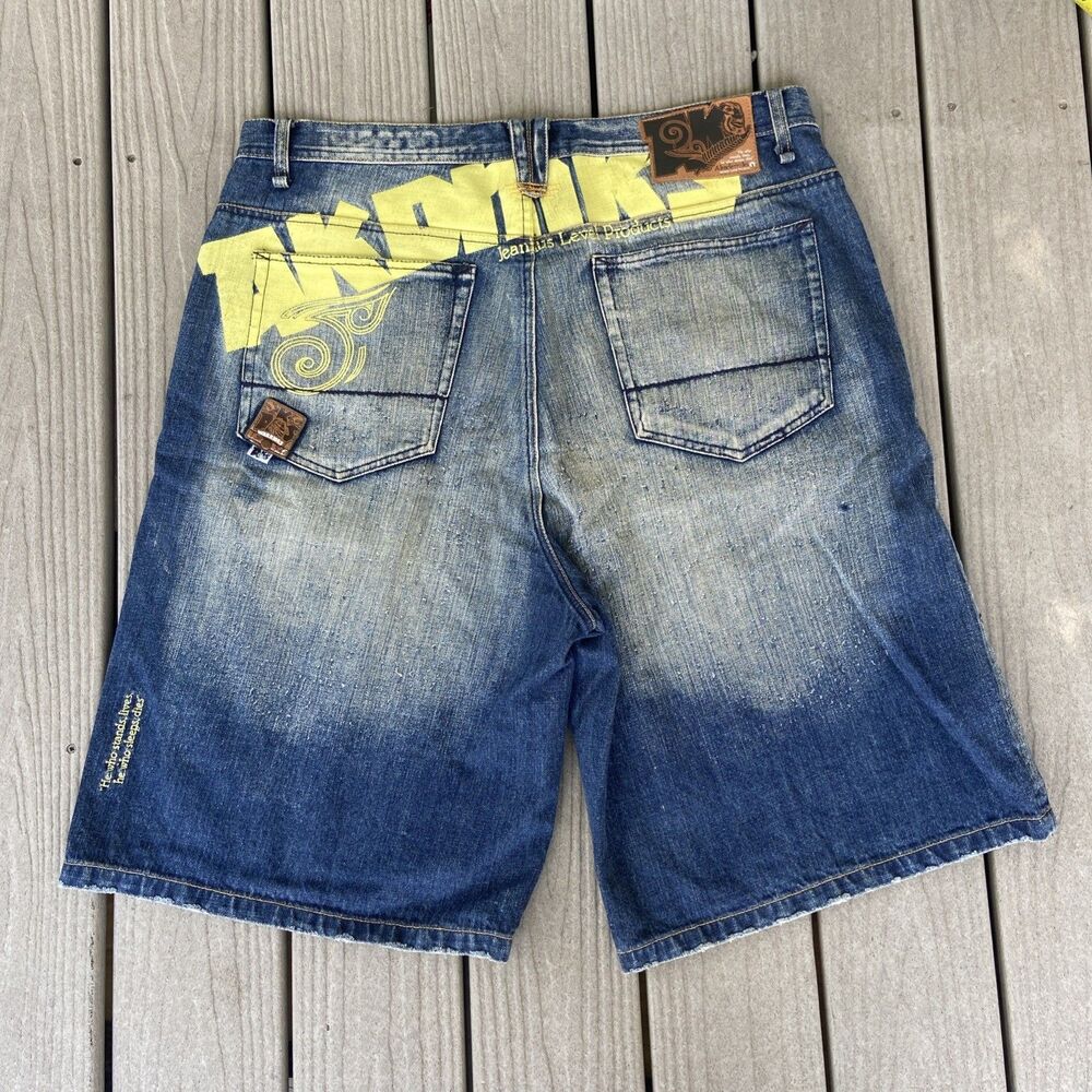 Vintage Akademiks Skater Hip Hop Y2K Baggy Painted Denim Jean Shorts Mens 40